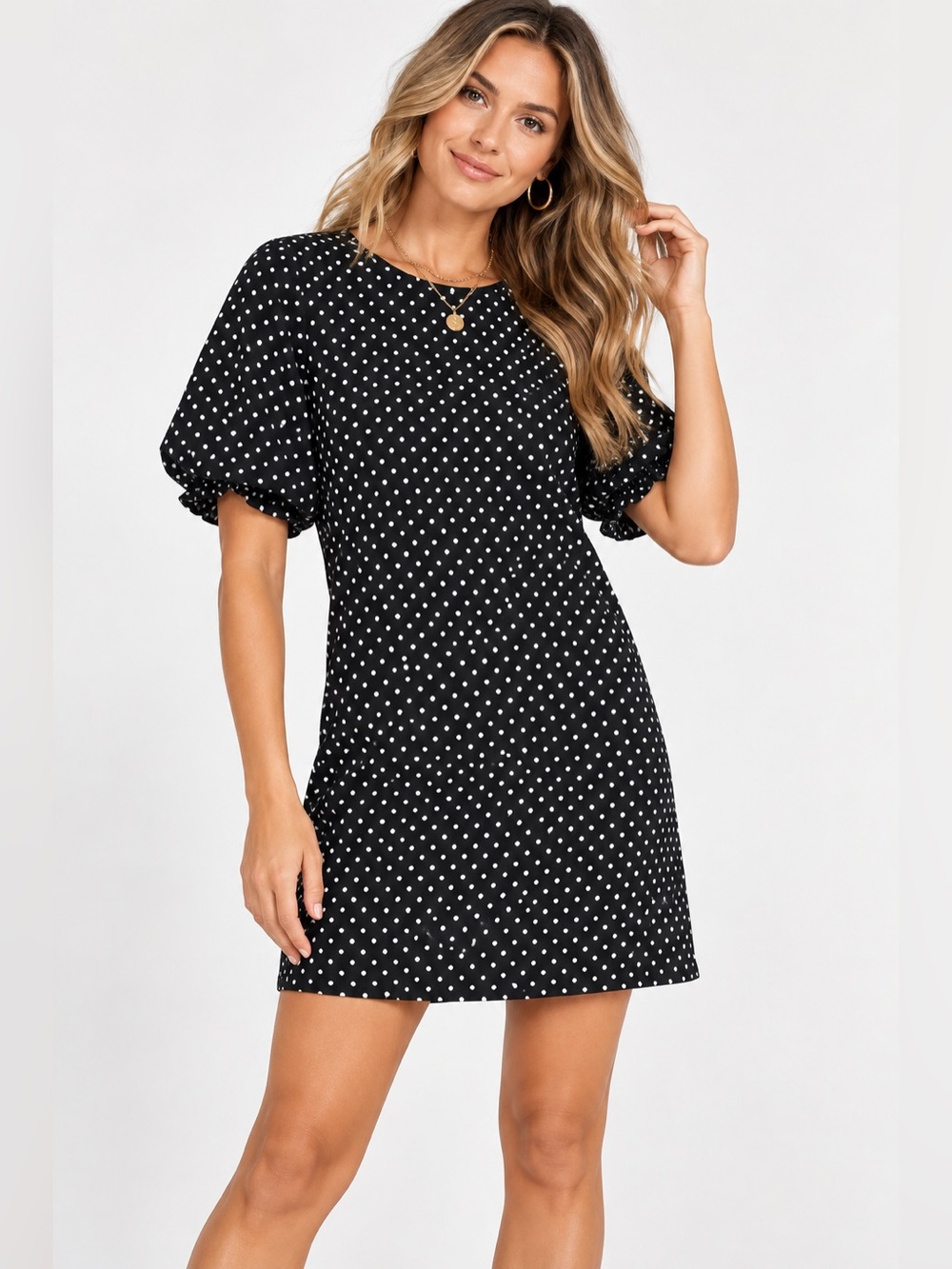Nation Los Angeles Navy Polka Dot Puff Sleeve Minnie mini‎ dress medium